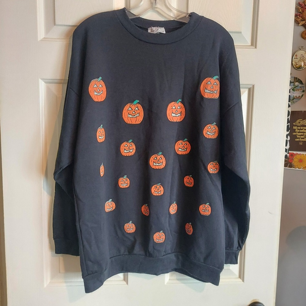 Vintage Tee Dee's Halloween Pumpkin Jack-O-Lantern Sweatshirt Black Medium USA